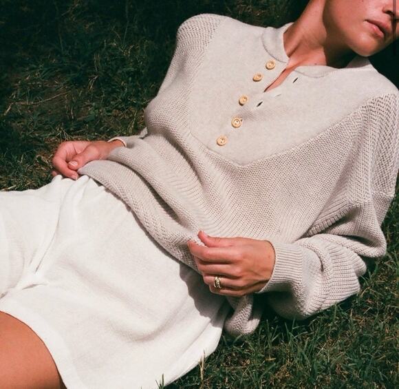 Na Nin Sweaters - NA NIN Bud Pima Cotton Striped Henley (Latte)